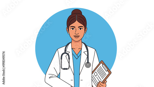 Female Doctor Cartoon Character Illustration.