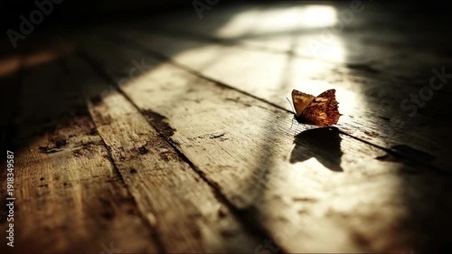 Wallpaper Mural A butterfly sits on aged wood, illuminated by sunlight. Strong contrast creates a moody scene Torontodigital.ca