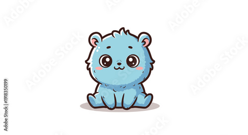 Adorable cartoon blue bear cub sitting on white background