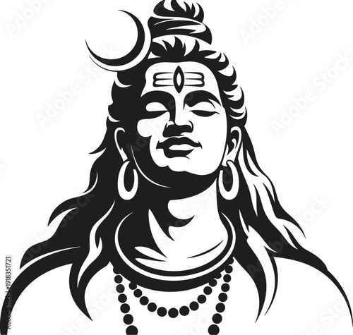 Black and White Portrait of Lord Shiva with Closed Eyes