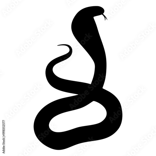 Cobra snake silhouette vector illustration, Naja naja reptile minimalist icon, flat design serpent logo, king cobra predator concept for wildlife protection and toxic danger branding projects.