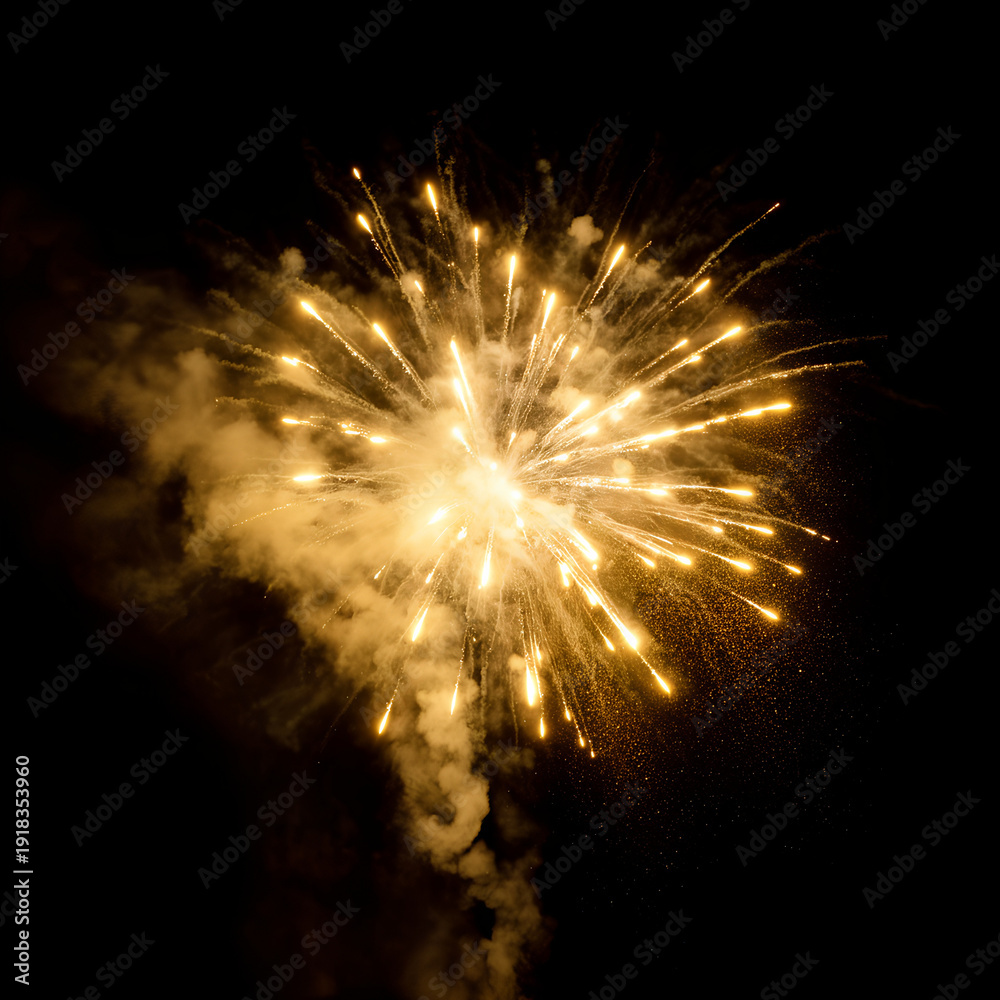 Obraz premium Brilliant Golden Firework Burst Illuminating Night Sky