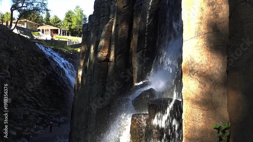 Explore Prismas Basalticos in Hidalgo Mexico at midday with flowing water and rock formations