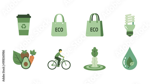 Eco-friendly icons: sustainability elements in flat design