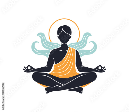 Meditative silhouette with abstract background and water motif