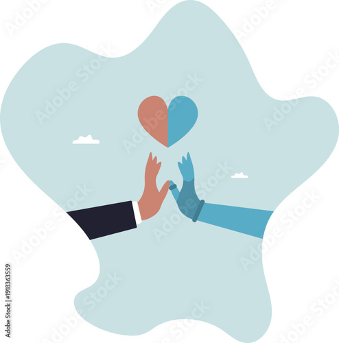 Working together with AI Artificial Intelligence, human cooperate with machine or robot, AI help or support coworker,human life and situation.