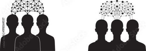 "Silhouette of Three People with Brain Network Connection, Representing Teamwork, Collaboration, and Collective Intelligence for Business and Innovation"