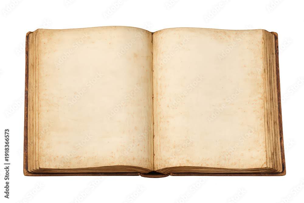 Fototapeta premium Open blank ancient book with aged empty pages, creating a vintage parchment texture, concept of history, knowledge, storytelling