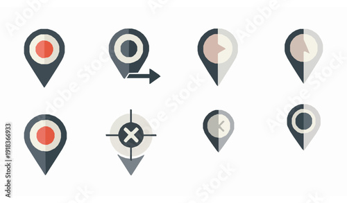 Flat GPS location map pin icons navigation app vector set