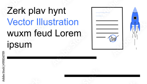 Business innovation, contract signing, partnerships, progress, futuristic concepts, teamwork. Visual of a rocket, document and handshake symbol. Contract signing and business innovation concept