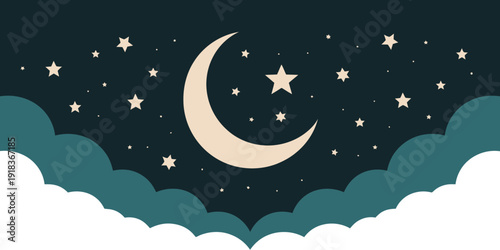 Crescent moon night sky islamic background vector illustration