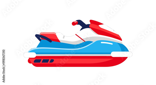 Jet Ski Vector Illustration, Flat Design, Watercraft for Recreation and Travel