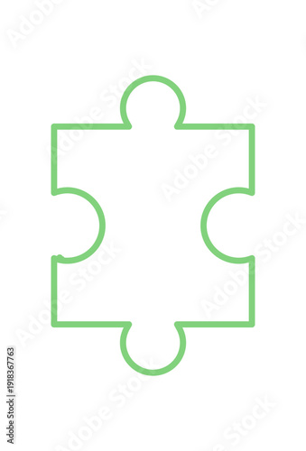 Flat silhouette of a jigsaw puzzle piece. Outline design of a classic puzzle tile for board or table games. Minimalist template in simple graphic style for boardgame concepts or playful themes.