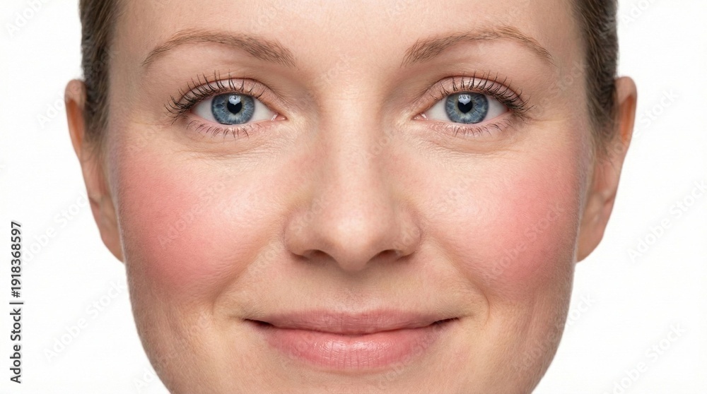 Obraz premium Close-up of a smiling woman's face showing beauty and serenity