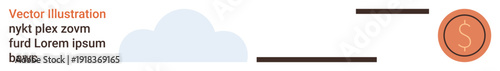 Cloud computing, digital economy, financial transactions, online services, data storage, technology solutions. A cloud connected to a coin ideas of cloud storage and digital economy. Cloud computing