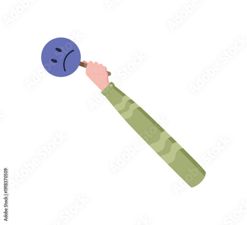 Cartoon hand holding a circular feedback icon. Review and rate symbol representing customer satisfaction and opinion. Business comment element, modern playful style, isolated.