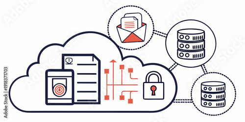 Illustration of cloud computing with data security and encryption.