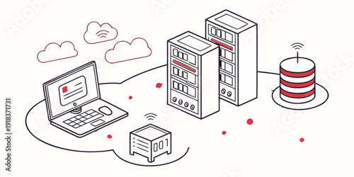 Network infrastructure with servers, cloud, and database connectivity