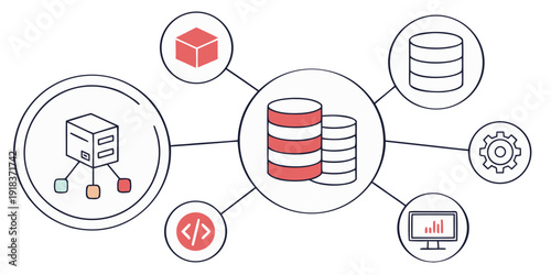Illustration of interconnected database systems and their applications