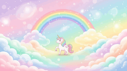 Ingelijste posters Regenboog Schattige eenhoorn onder dromerige regenboog  © Texture Background 