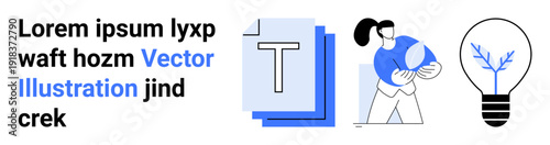 Education, creativity, innovation, global awareness, communication, content creation. Image with document text, person holding globe and light bulb. Education and creativity