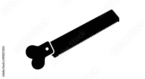 Stylized Black Silhouette of a Hand Saw Featuring a Distinctive Bone-Shaped Handle, Representing Specialized Cutting Tools for Various Applications in Science and Industry