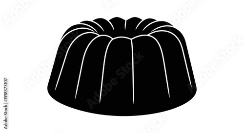 Pure silhouette of a classic fluted mold, perfect for baking cakes or forming jellies, representing a versatile kitchen utensil or a dessert graphic element for culinary projects