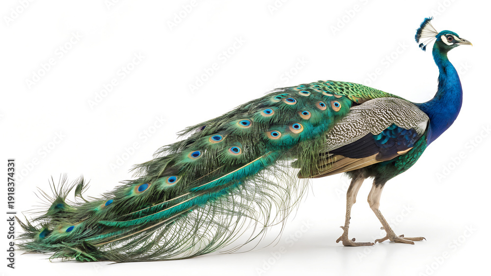 Obraz premium peacock stand isolated on white background