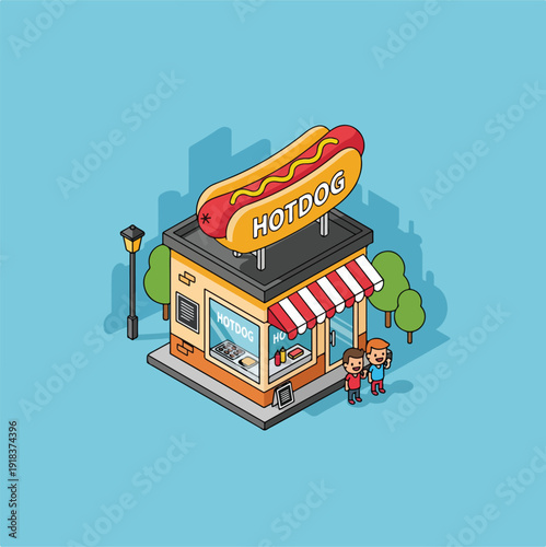 Hot Dog Food Truck: Colorful Street Food Illustration
