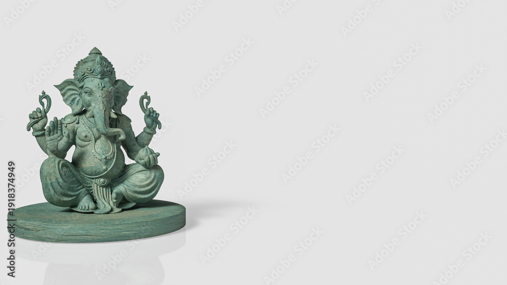 Fototapeta premium Antique Green Ganesha Statue Isolated 3d render.