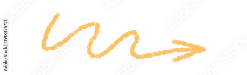 Yellow wavy arrow with a crayon stroke and hand drawn pastel sketch style. Curved squiggle element works as a symbol or icon. Soft outline and minimal style for creative use.