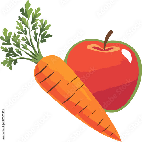 A vibrant illustration of a carrot and a tomato showcasing healthy eating habits isolated on white background, Vector, illustration