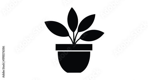 Simple black silhouette of a potted plant with three leaves