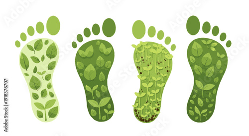 Green Footprints Made of Various Leaves for Sustainability Concept