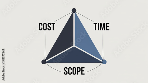 Cost, Time and Scope: Depicting the essence of project management: balancing cost, time, and scope for successful project delivery.