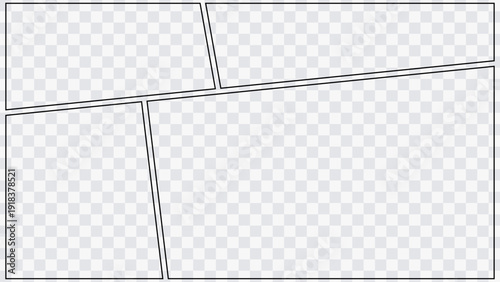 Graphic novel page layout with multiple frames and clean borders. Comic storyboard template for cartoon and webtoon production.