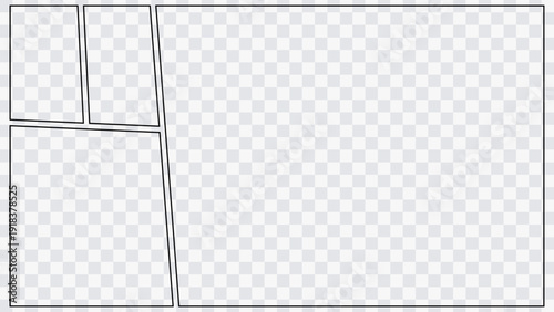 Comic storyboard background with geometric panel frames. Empty graphic novel layout for creative publishing projects.