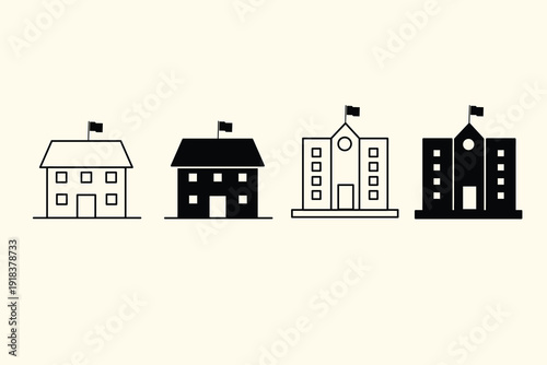 School and city building icon set.