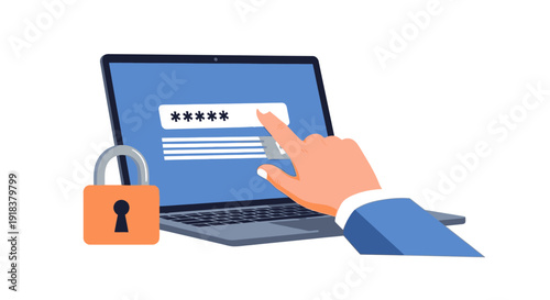 Secure online login with password and laptop.
