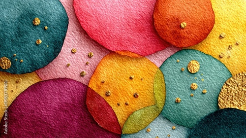 Wallpaper Mural Abstract watercolor circles overlap with golden accents Torontodigital.ca