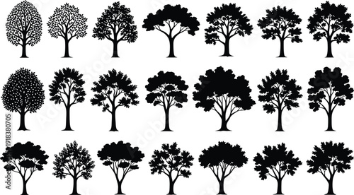 Collection of diverse tree silhouettes