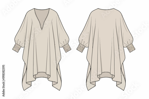 Fashion Design, Women's Tunic, Studio, Illustration, Minimalist, Front and Back Views, Contemporary Style