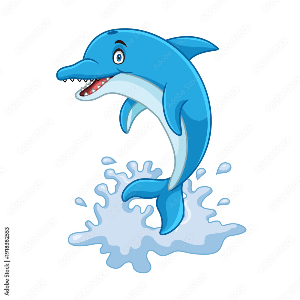 Fototapeta premium Cute dolphin cartoon jumping happily