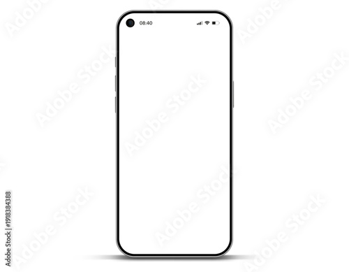 Realistic smartphone mockup. Mobile phone vector with isolated on white background. Device front view. 3D mobile phone with shadow. Realistic, high quality smart phone mockup for ui ux presentation.