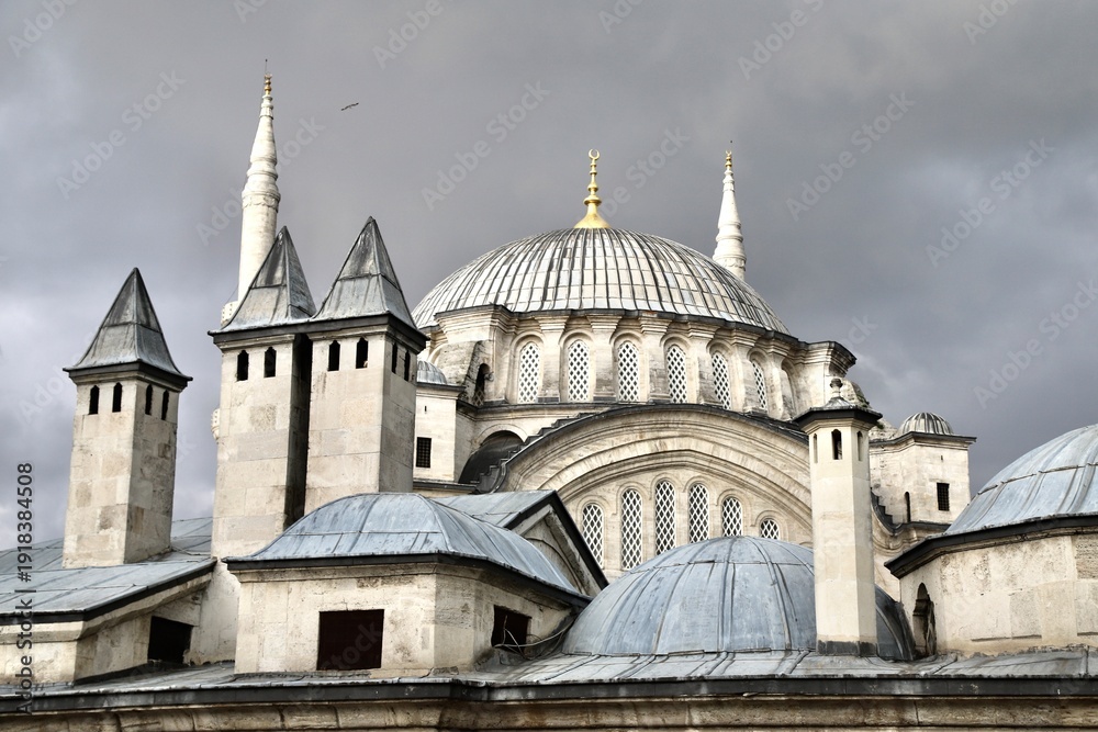 Fototapeta premium Architectural Detail of Nusretiye Mosque, Ottoman Baroque Columns and Arches, Istanbul