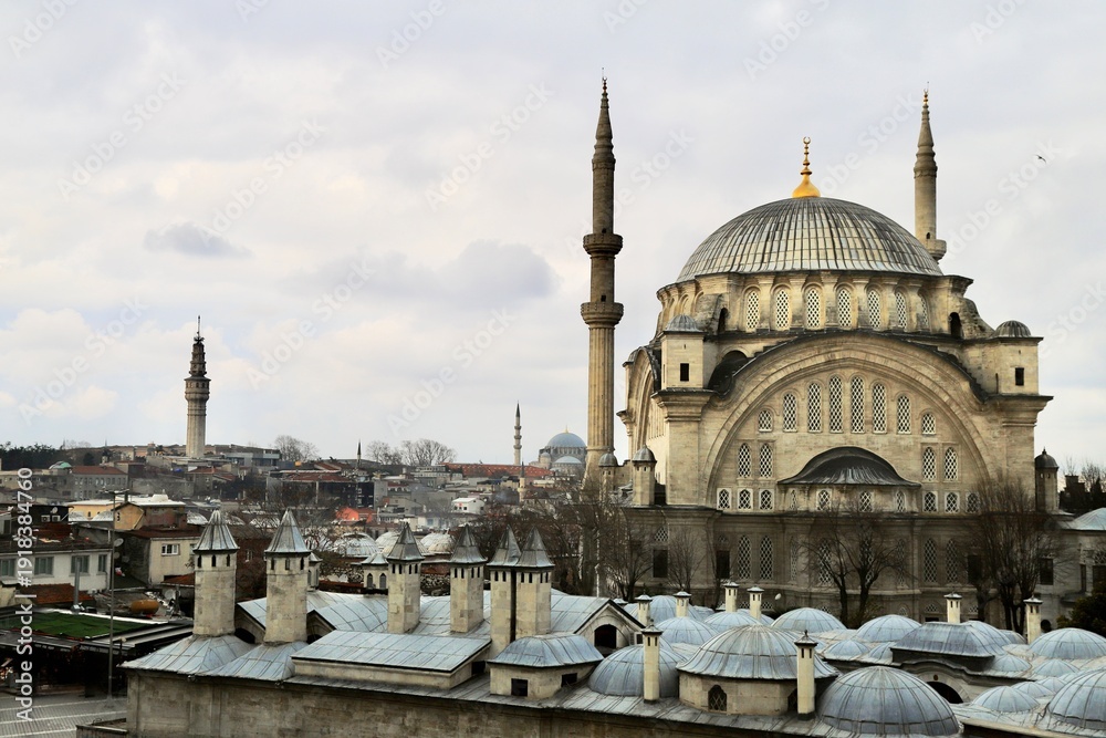 Obraz premium Architectural Detail of Nusretiye Mosque, Ottoman Baroque Columns and Arches, Istanbul