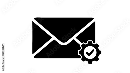 Vector illustration of email settings icon with checkmark, mail configuration and verification symbol, simple vector graphic on a transparent background