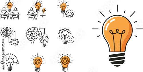 Creative idea and innovation light bulb icon set business inspiration vector collection isolated on white background