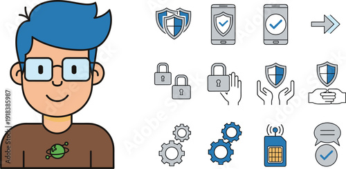 User authentication and security concept illustration profile protection vector collection isolated on white background