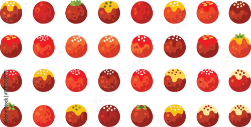 Colorful illustration of various tomatoes with creative toppings